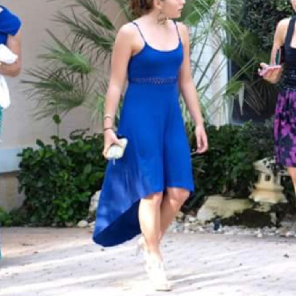 Blue high-low dress w/ waist cut outs